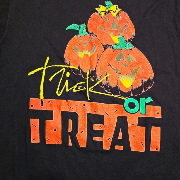 Vintage Single Stitch HALLOWEEN Pumpkins "Trick or Treat" (XL) T-Shirt USA made - Picture 2 of 8